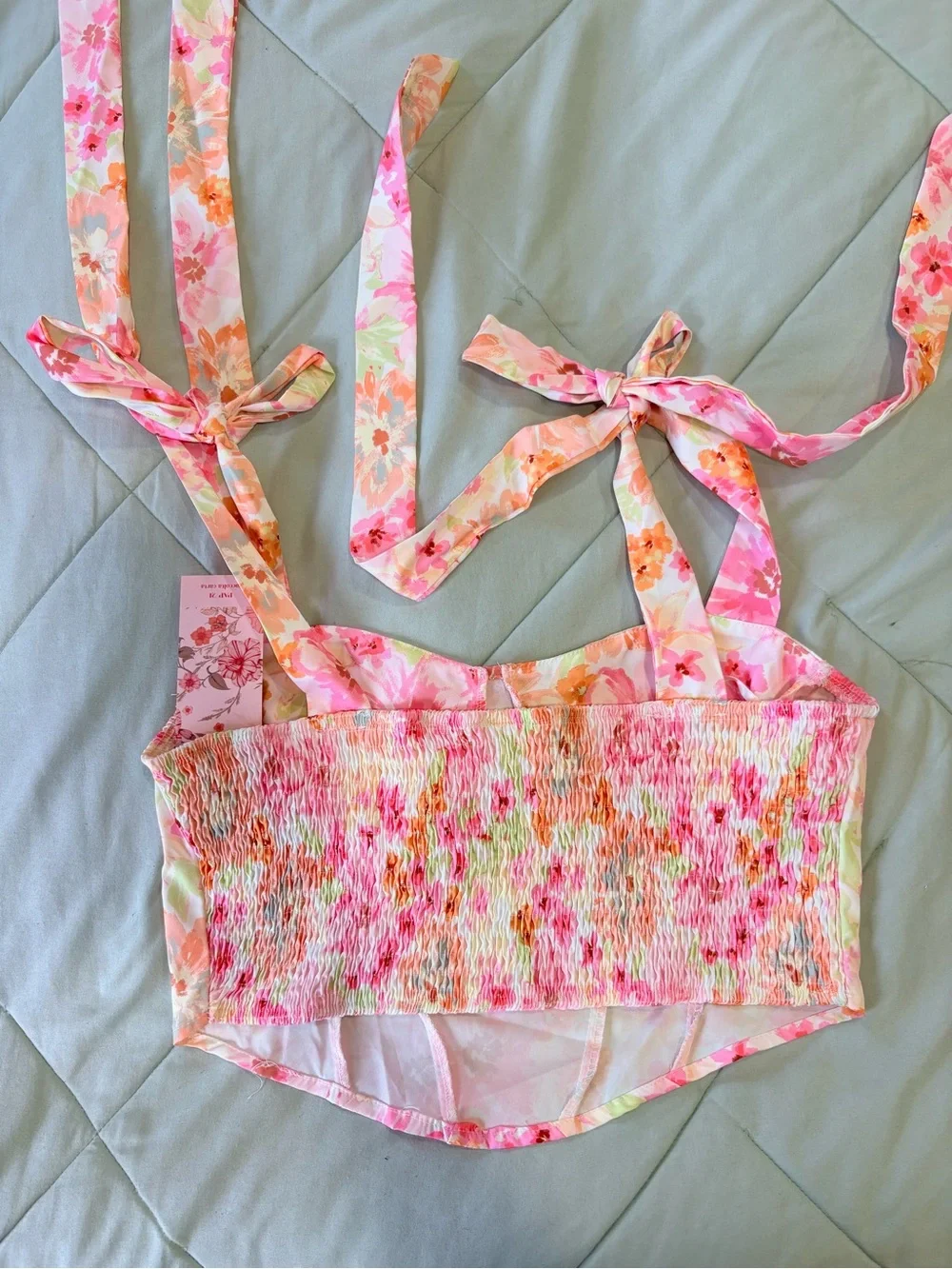 Floral Tie-Shoulder Crop Top - Pink